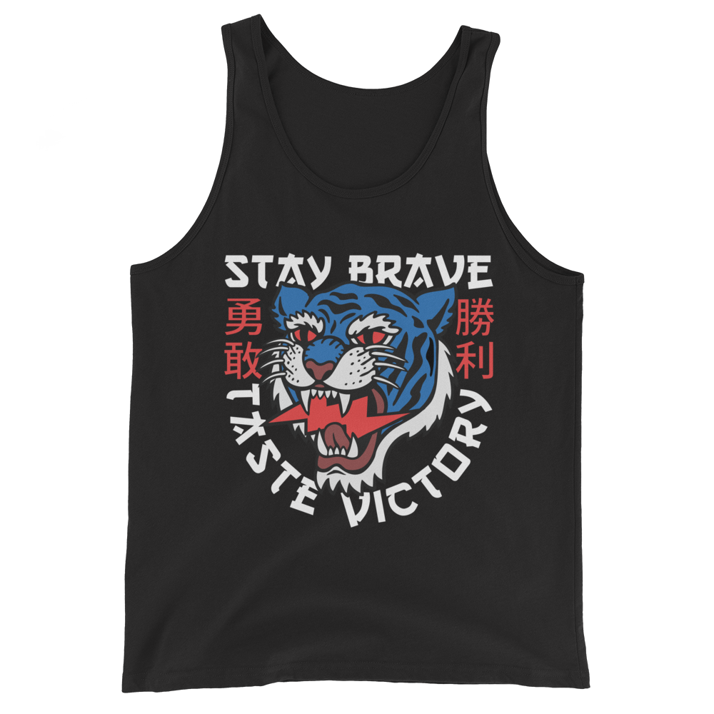 Stay Brave Tiger - Blue on black tank top - Firebone