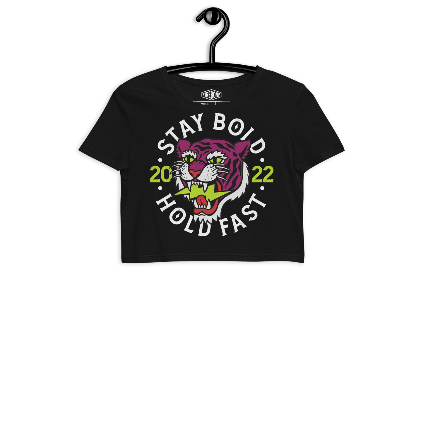 Stay bold - Pink on black organic crop top - Firebone