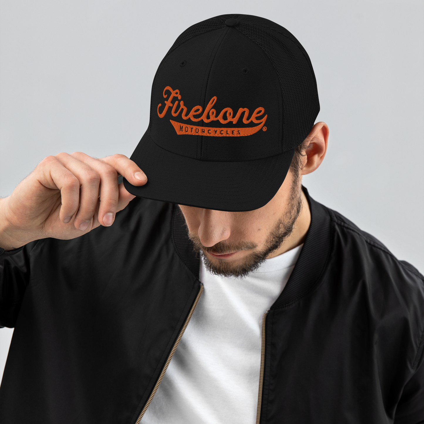 Firebone logo - Orange logo on trucker cap - Firebone