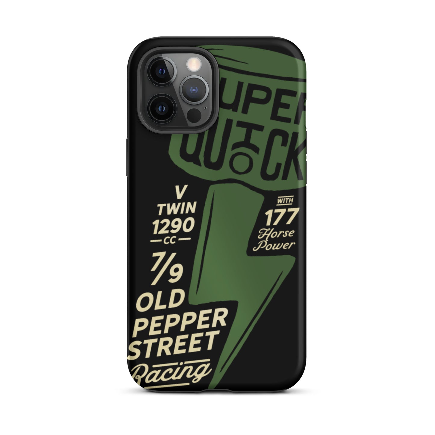 Super Quick Piston - Green on black tough iPhone case - Firebone