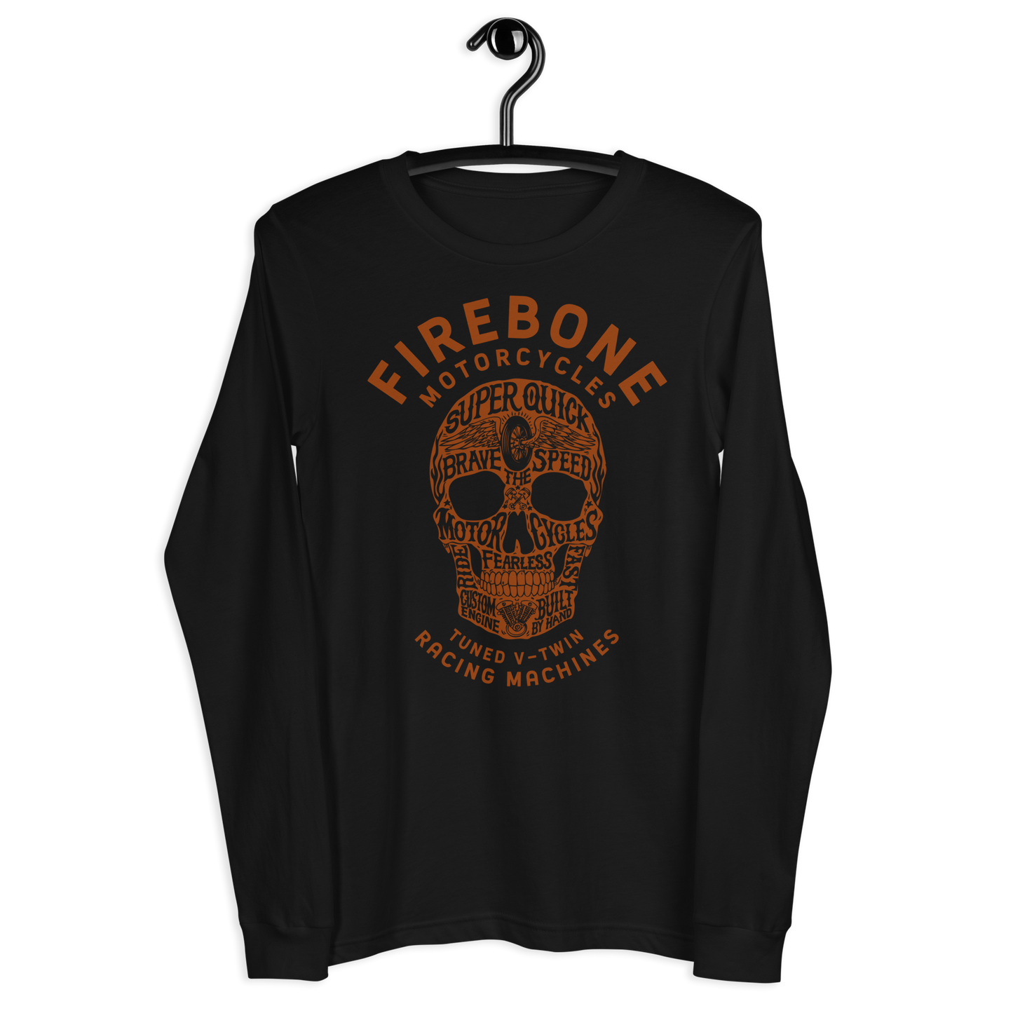 Super quick skull - Orange on dark long sleeve tee - Firebone