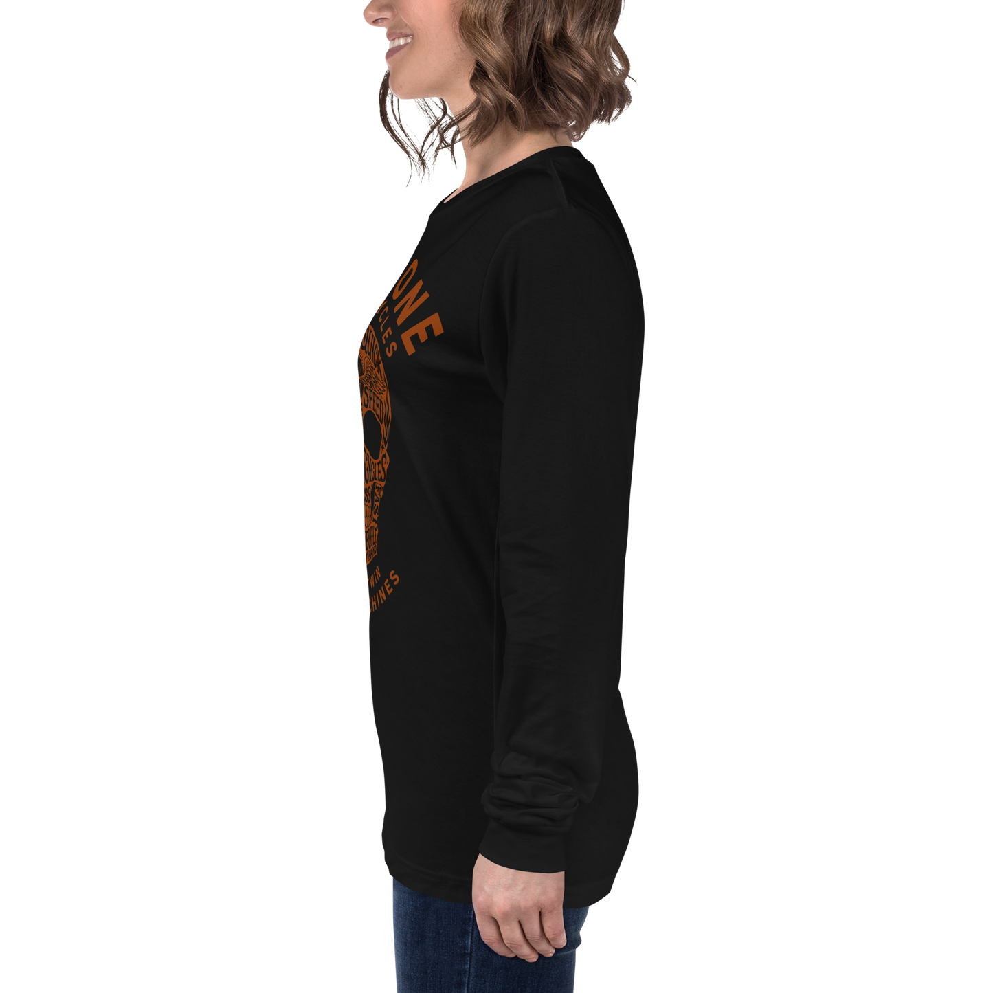 Super quick skull - Orange on dark long sleeve tee - Firebone