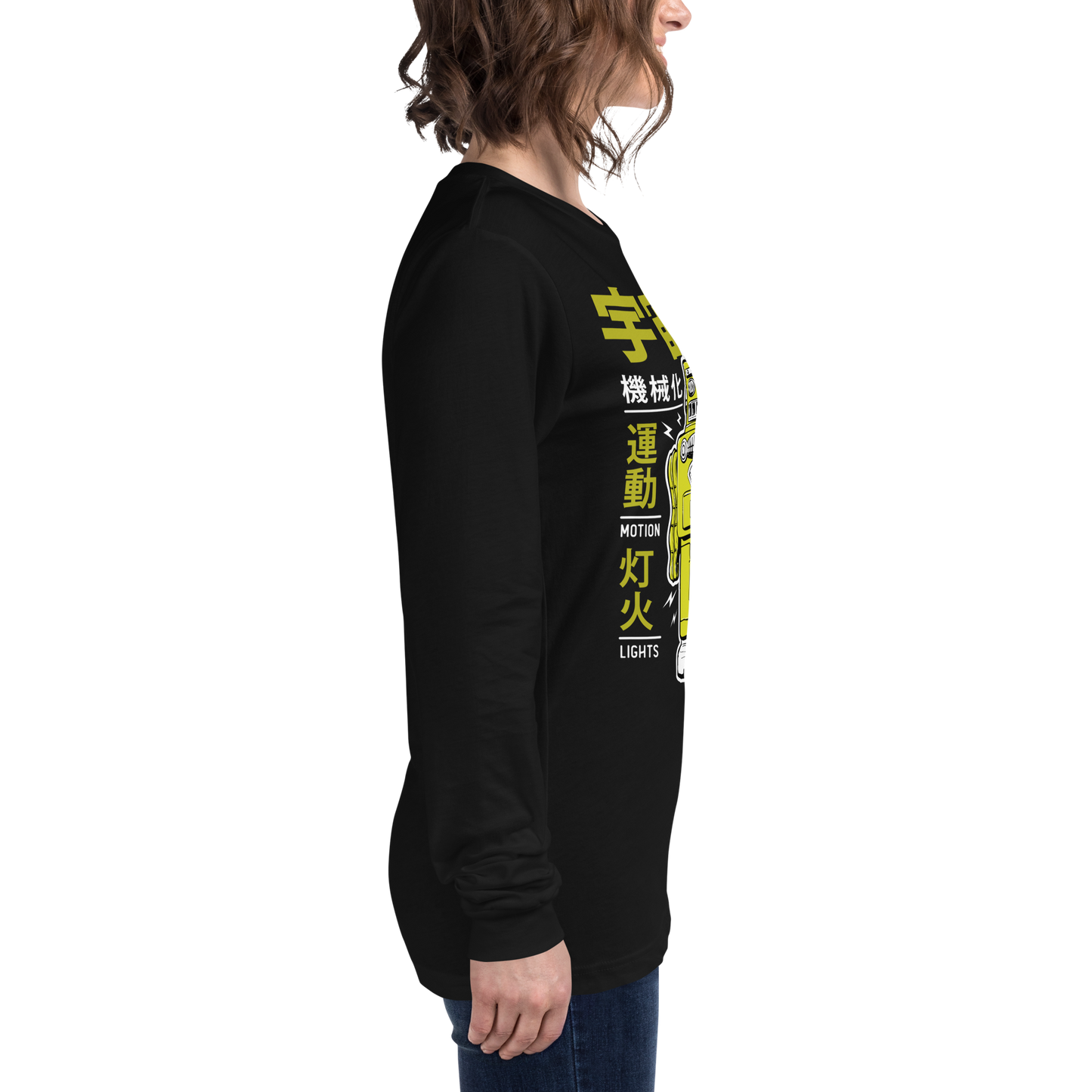 Smoking robot - Lime on black long sleeve tee - Firebone