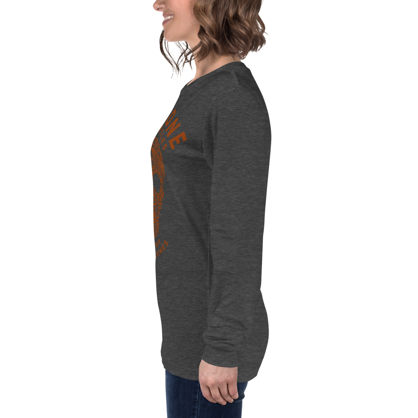 Super quick skull - Orange on dark long sleeve tee - Firebone