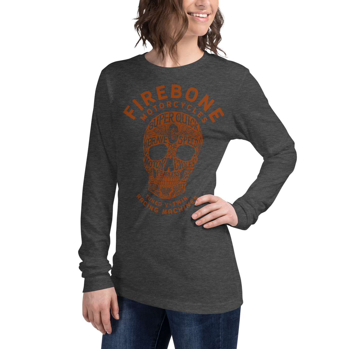 Super quick skull - Orange on dark long sleeve tee - Firebone