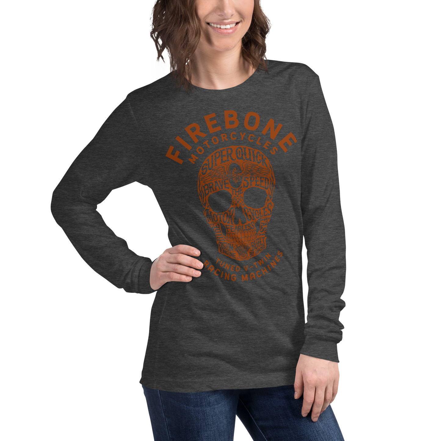 Super quick skull - Orange on dark long sleeve tee - Firebone