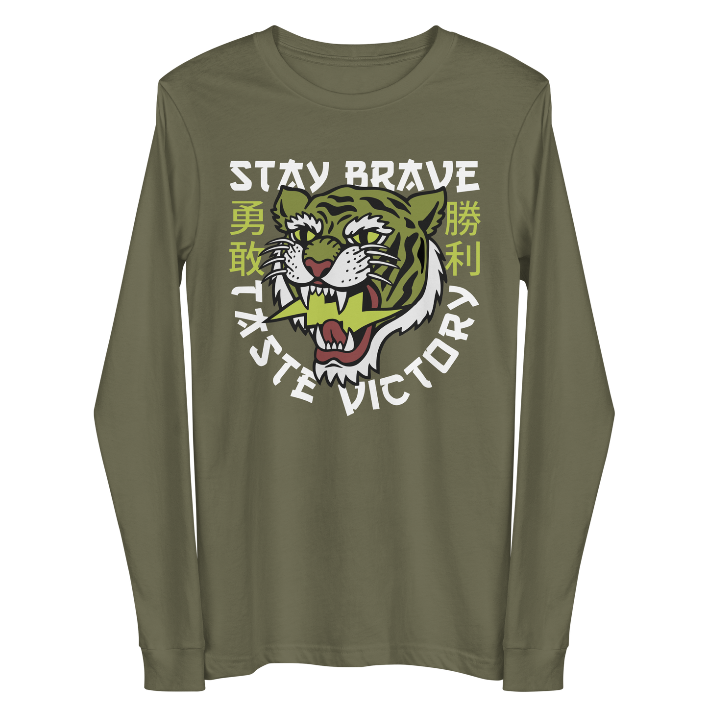 Stay Brave Tiger - Army green long sleeve t-shirt - Firebone
