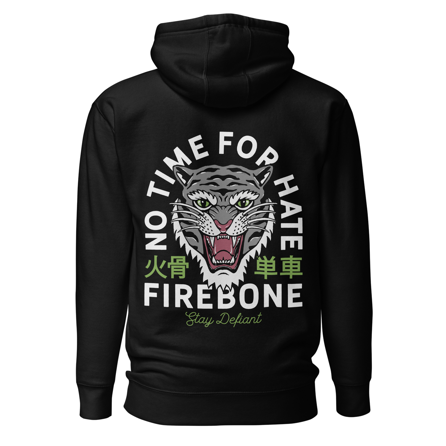 No Time To Hate - Green on black hoodie - Firebone