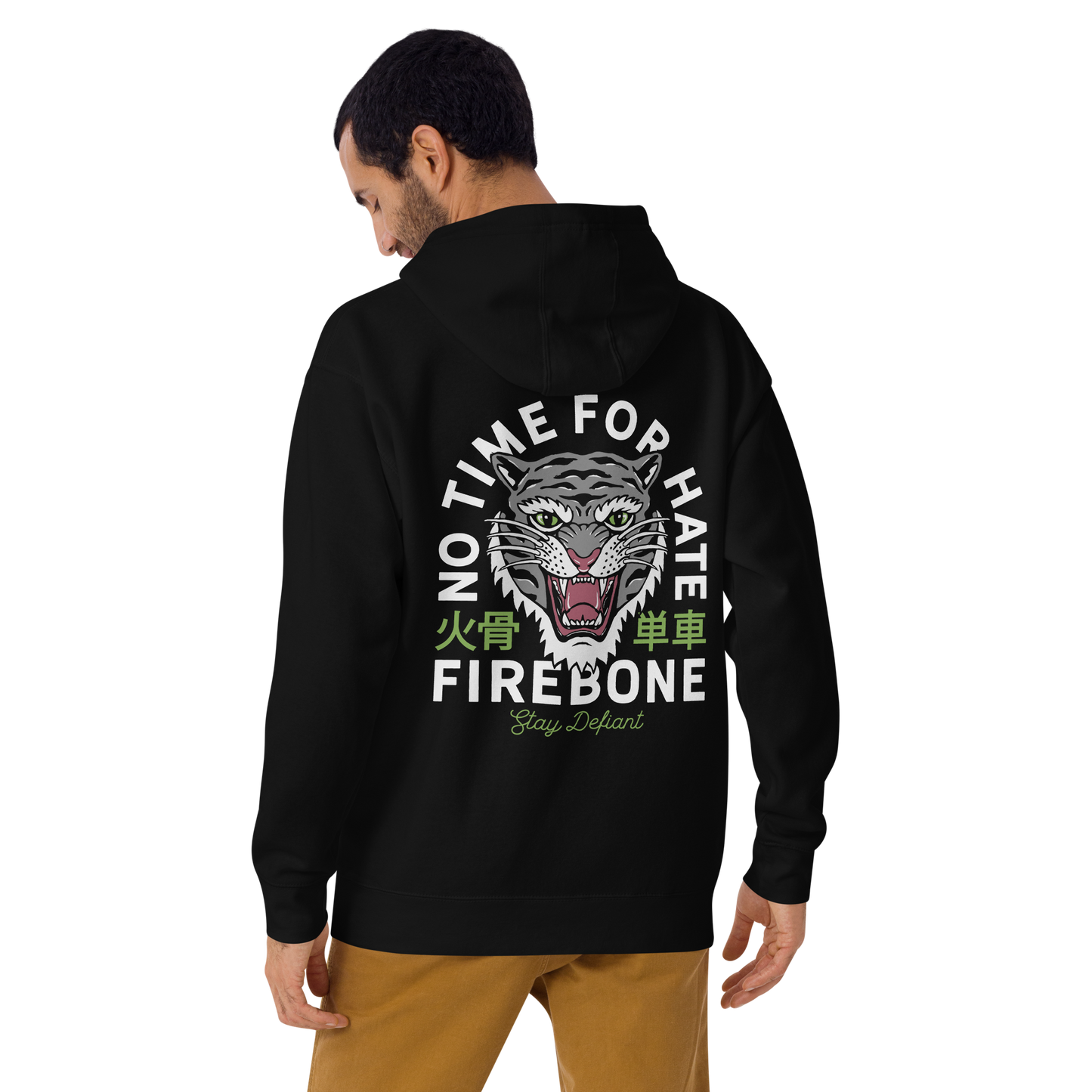 No Time To Hate - Green on black hoodie - Firebone