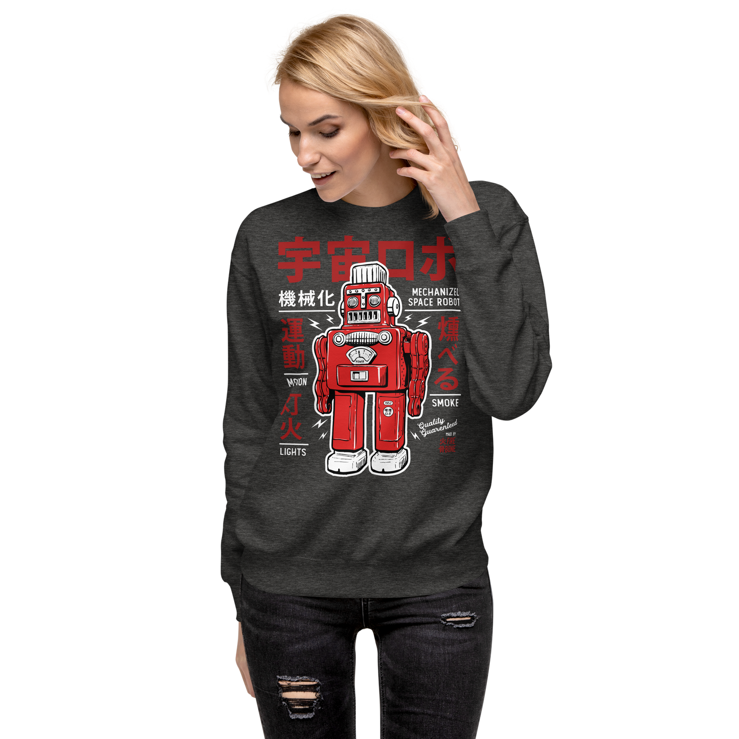 Smoking robot - Red on grey premium sweatshirt - Firebone