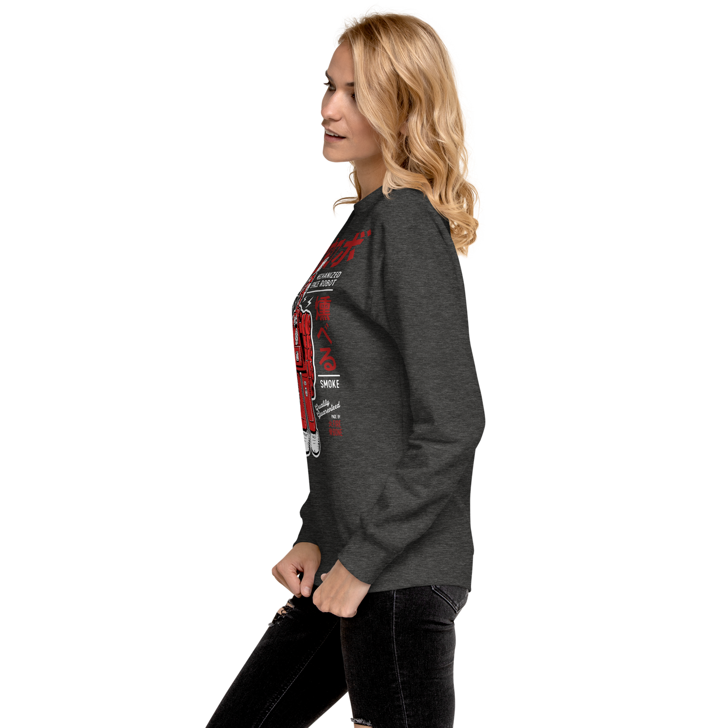 Smoking robot - Red on grey premium sweatshirt - Firebone