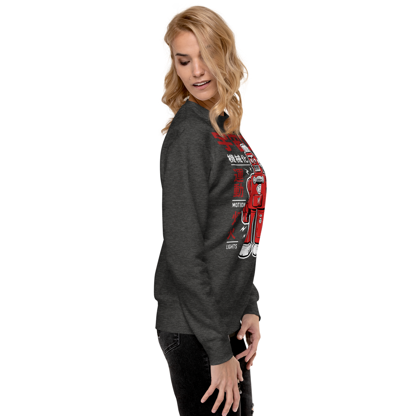 Smoking robot - Red on grey premium sweatshirt - Firebone