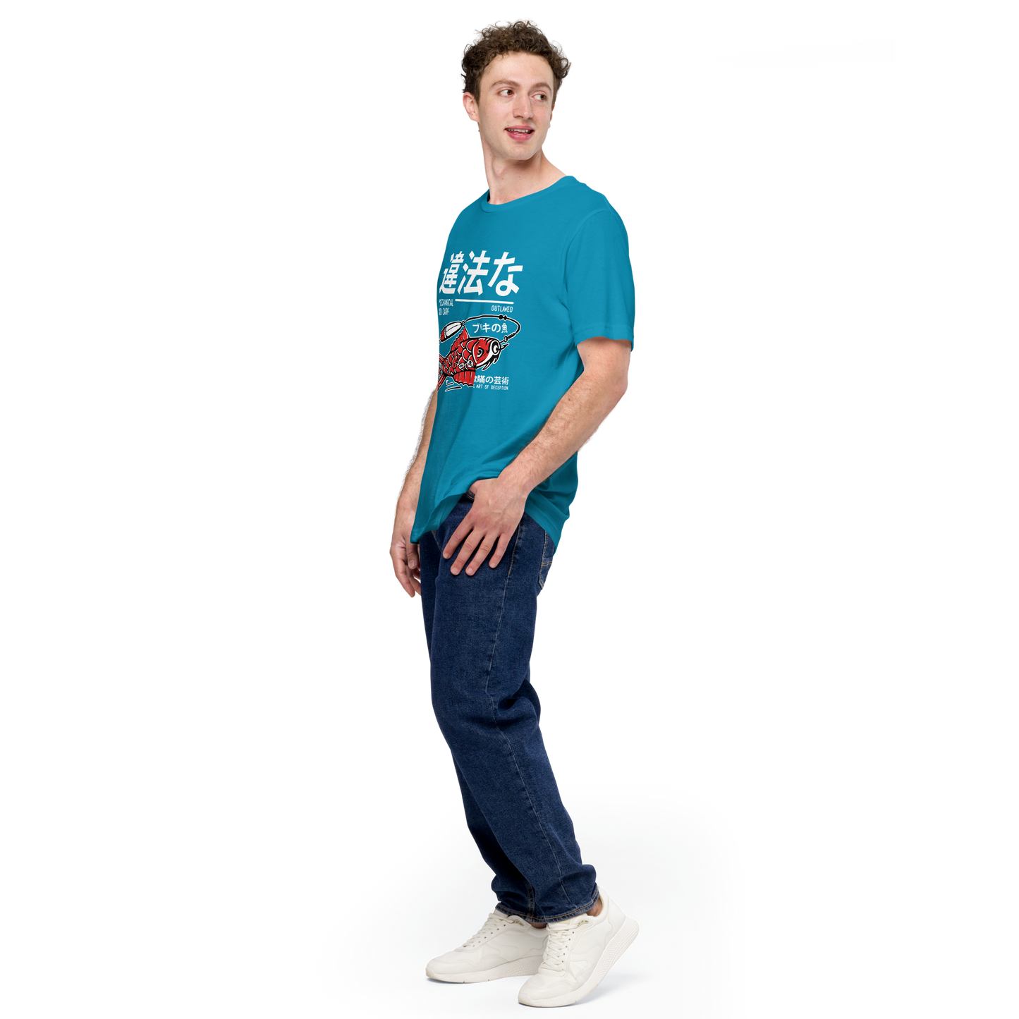Tin Koi - Red on aqua blue t-shirt - Firebone