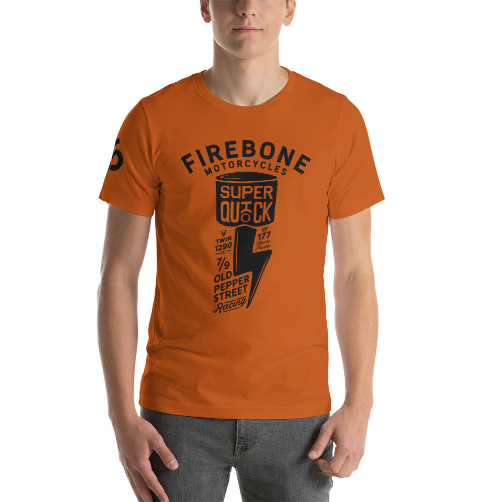 Super Quick Piston - Black on orange t-shirt - Firebone