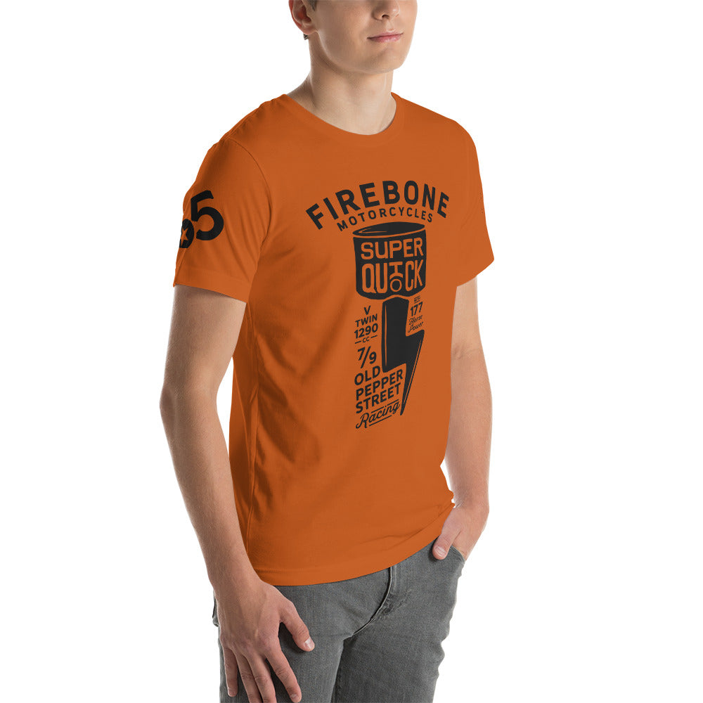 Super Quick Piston - Black on orange t-shirt - Firebone