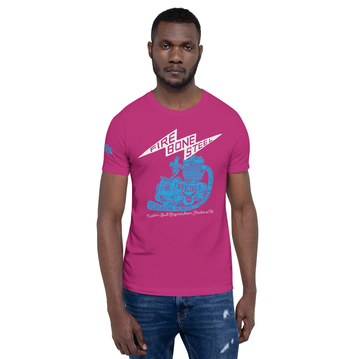 Firebone Steel - Blue on hot pink t-shirt - Firebone