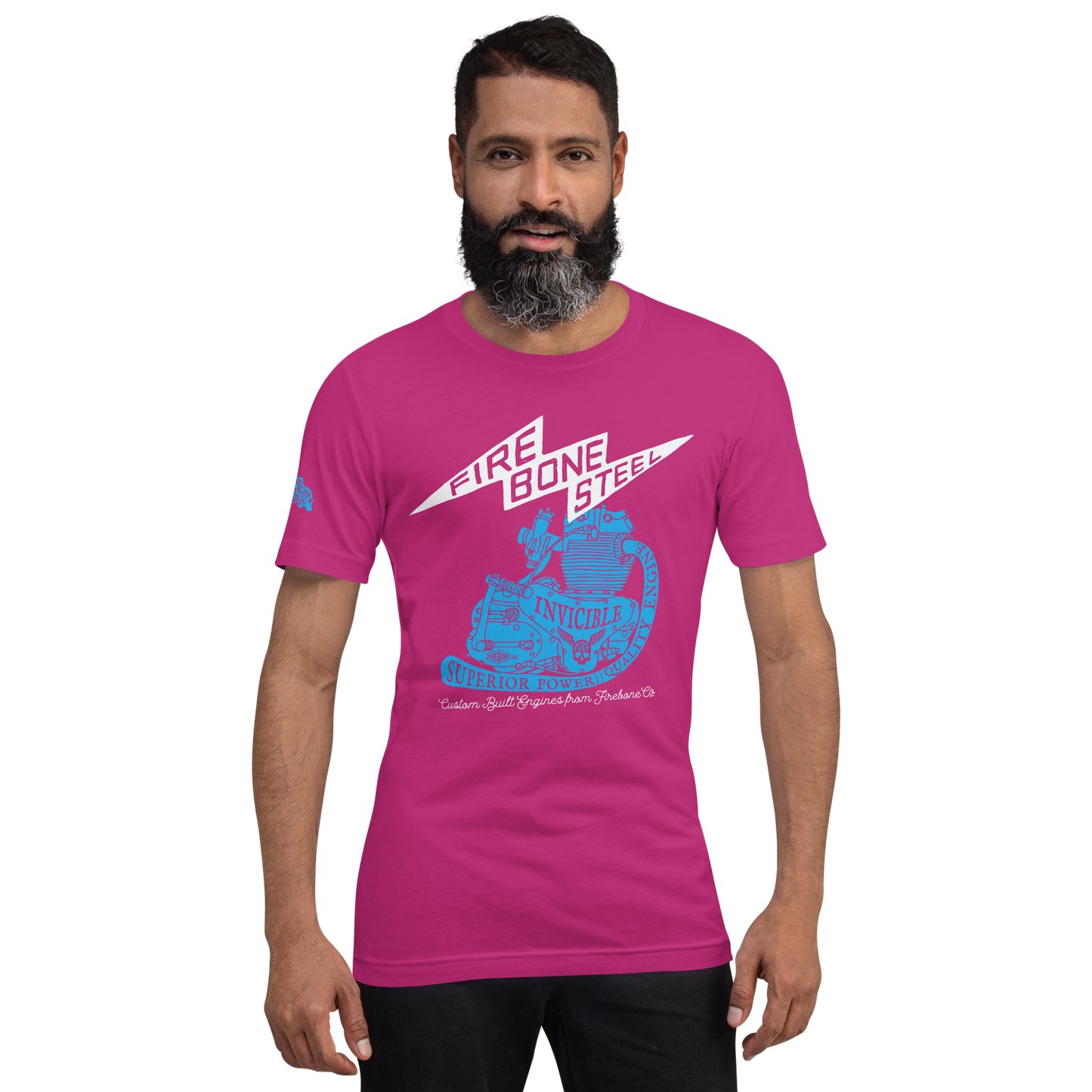 Firebone Steel - Blue on hot pink t-shirt - Firebone