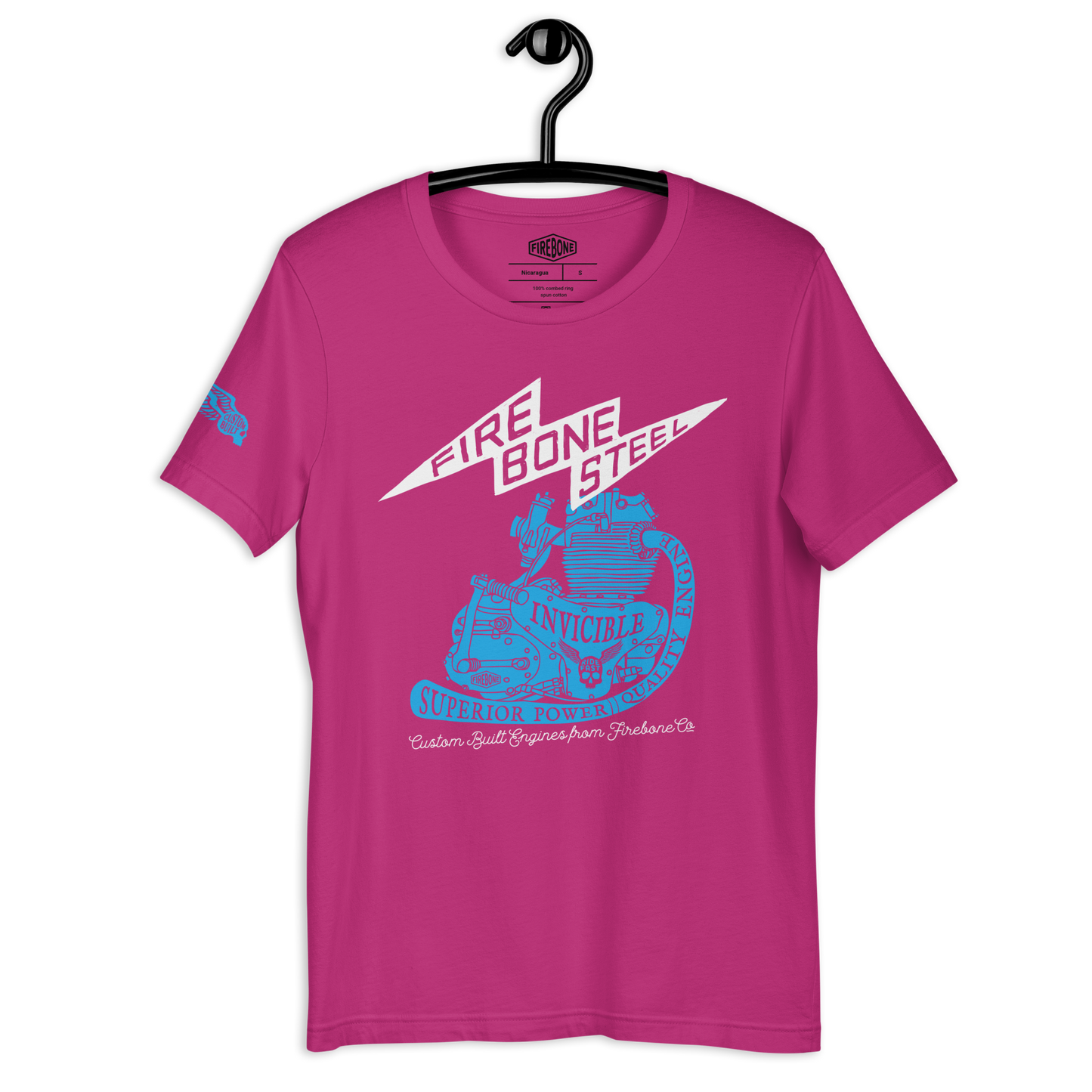 Firebone Steel - Blue on hot pink t-shirt - Firebone
