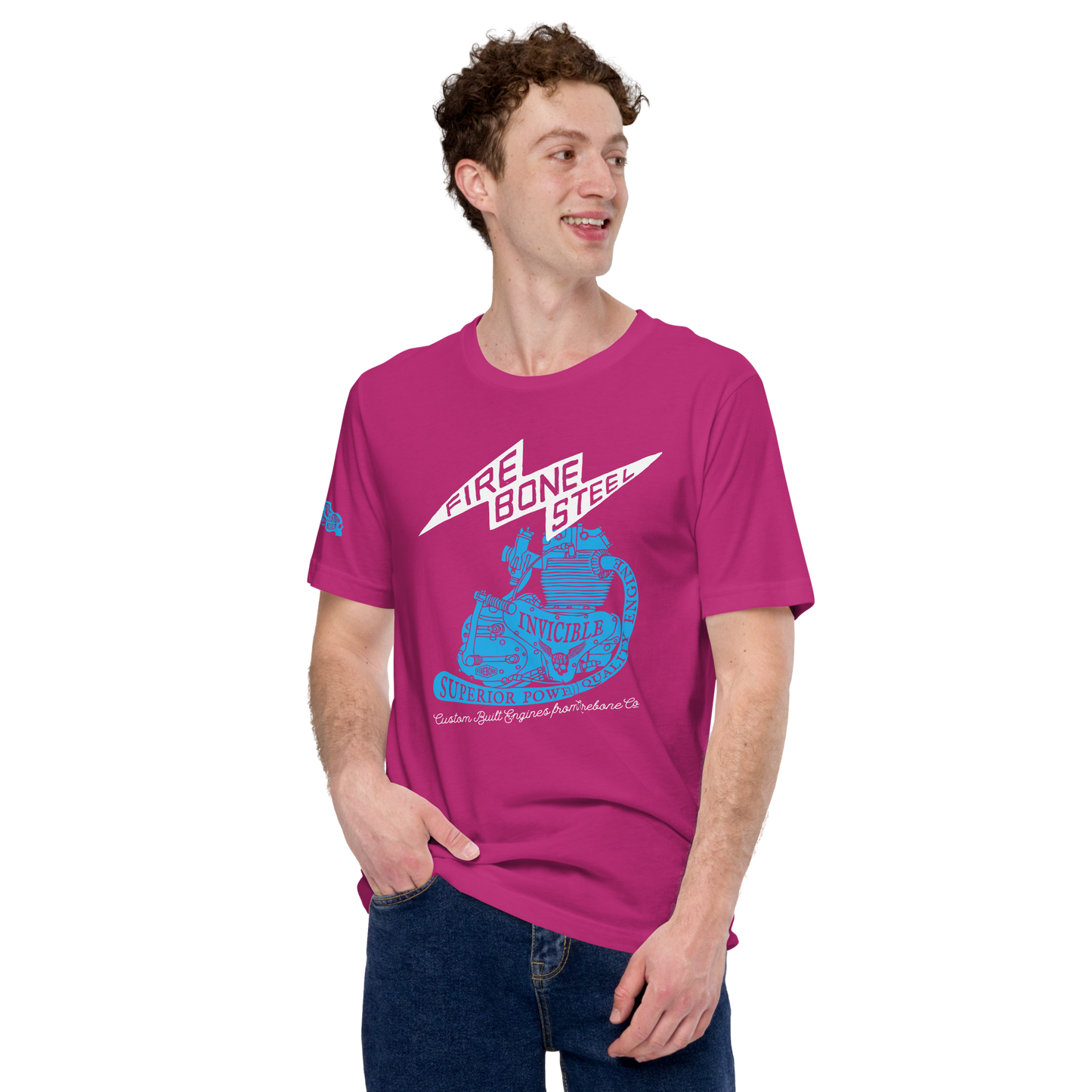 Firebone Steel - Blue on hot pink t-shirt - Firebone