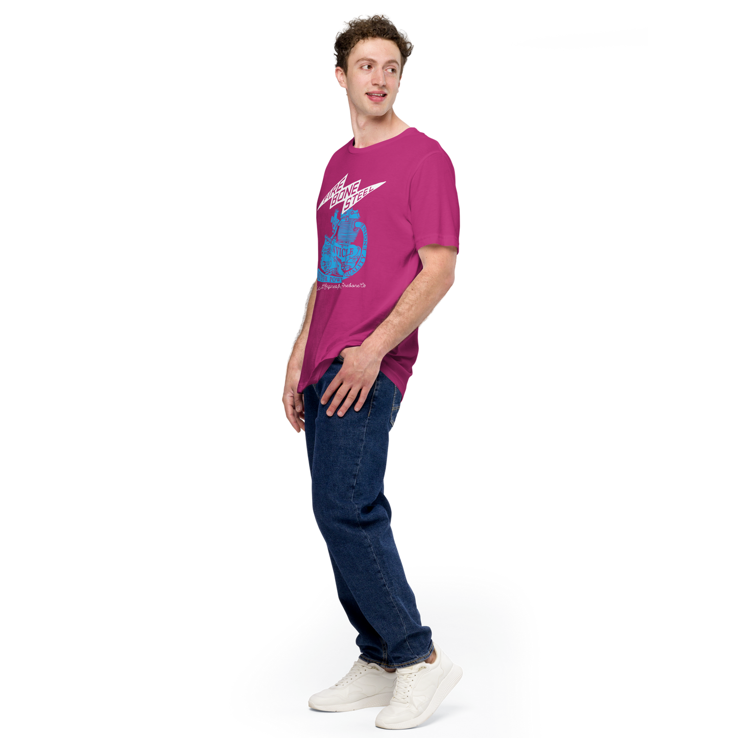 Firebone Steel - Blue on hot pink t-shirt - Firebone