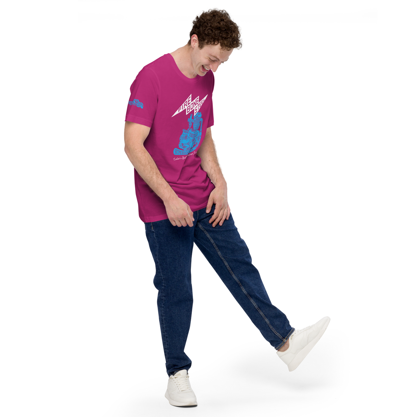 Firebone Steel - Blue on hot pink t-shirt - Firebone
