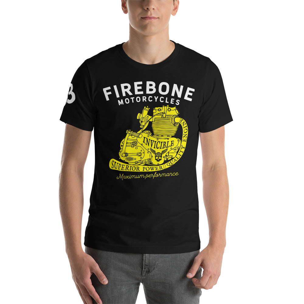 Invincible Engine -Yellow on black t-shirt - Firebone