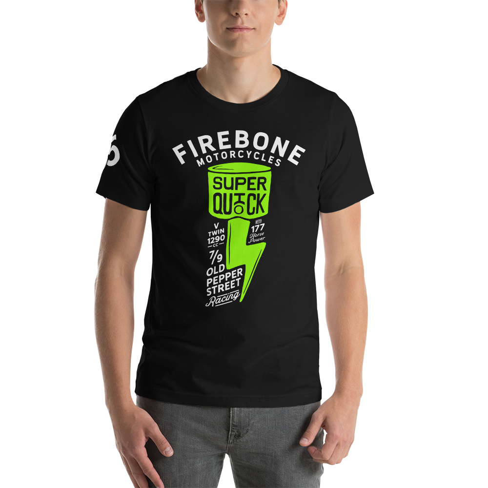 Super Quick Piston - Green on black t-shirt - Firebone