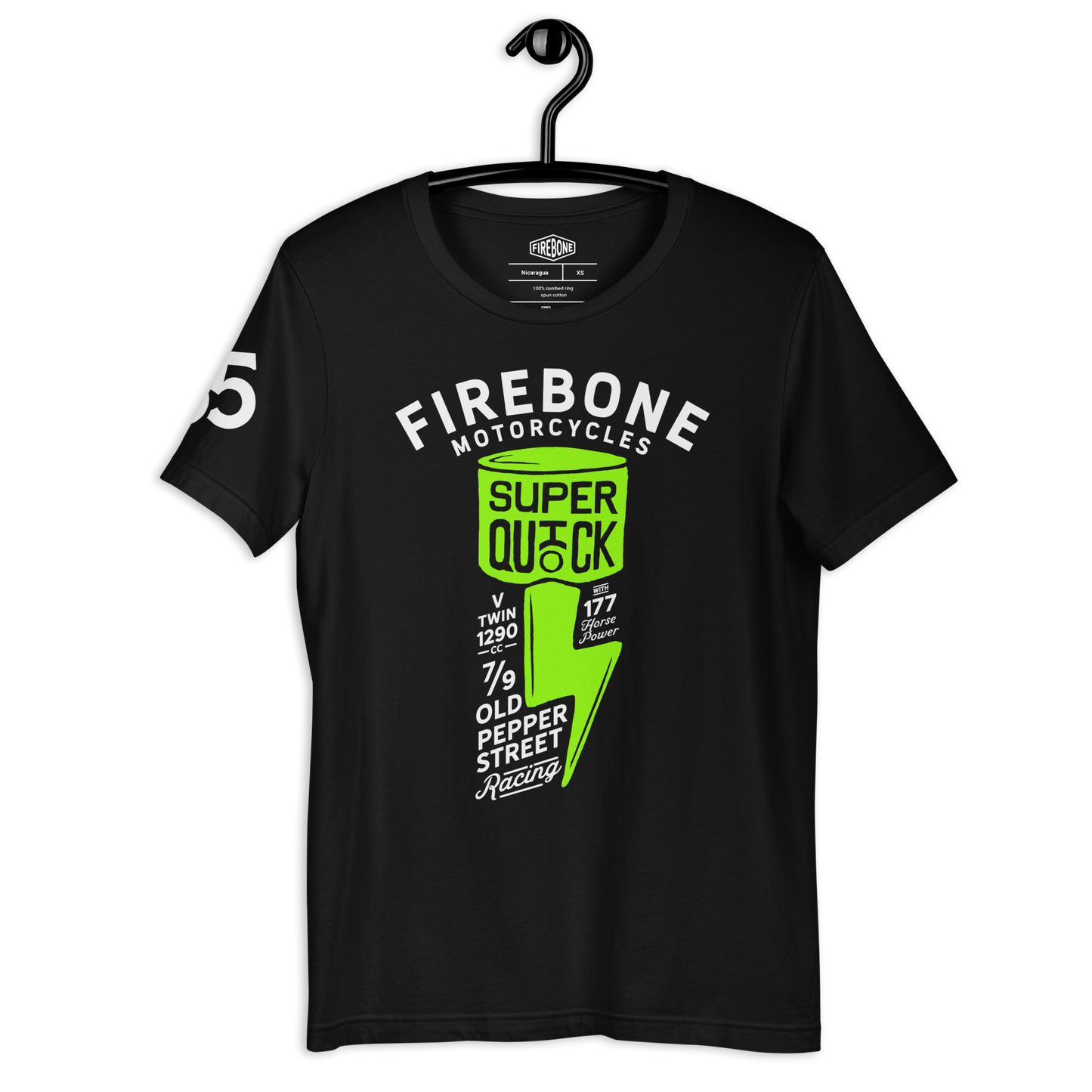 Super Quick Piston - Green on black t-shirt - Firebone