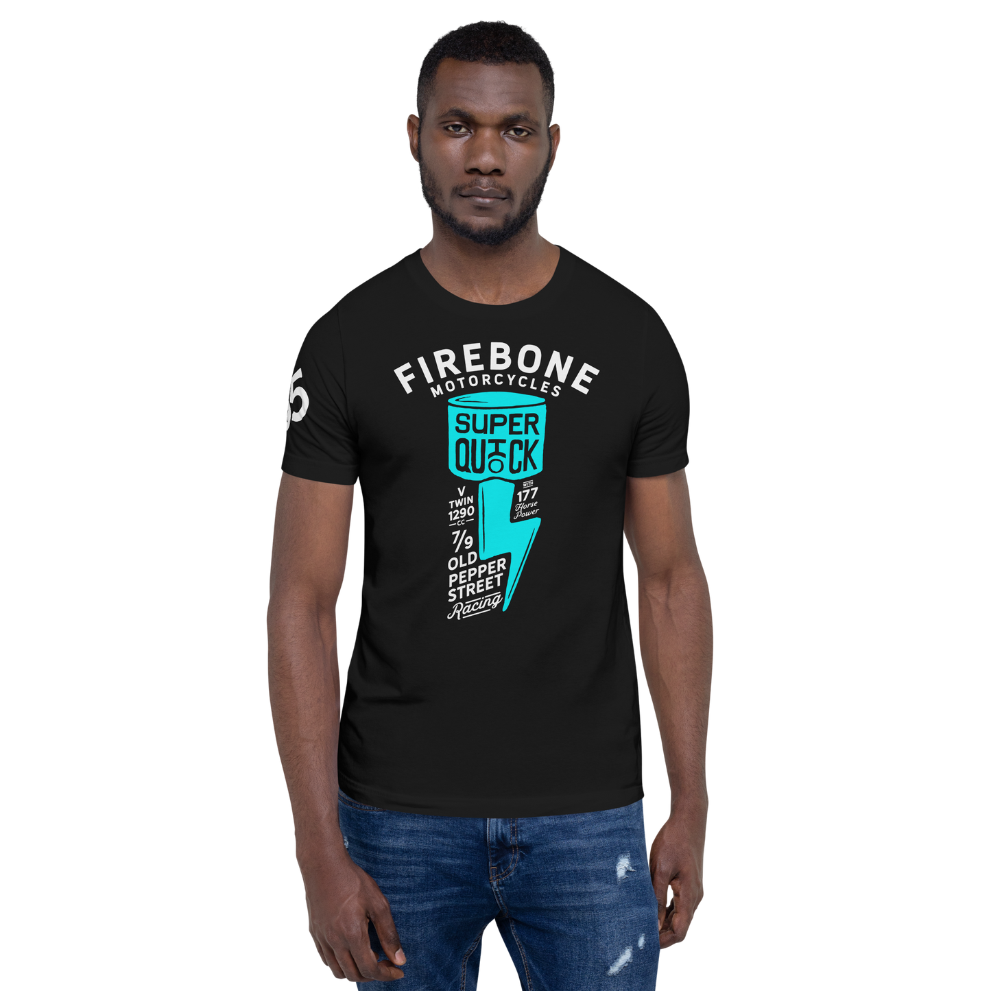 Super Quick Piston - Blue green on black t-shirt - Firebone