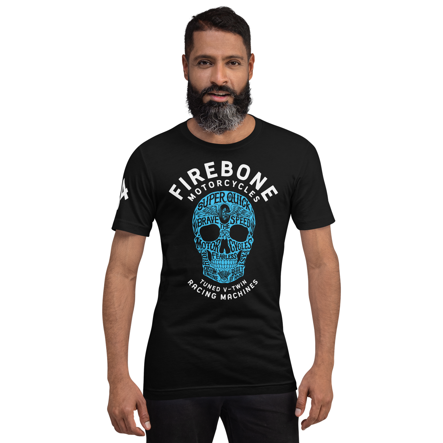 Super Quick Skull - Blue on black t-shirt - Firebone