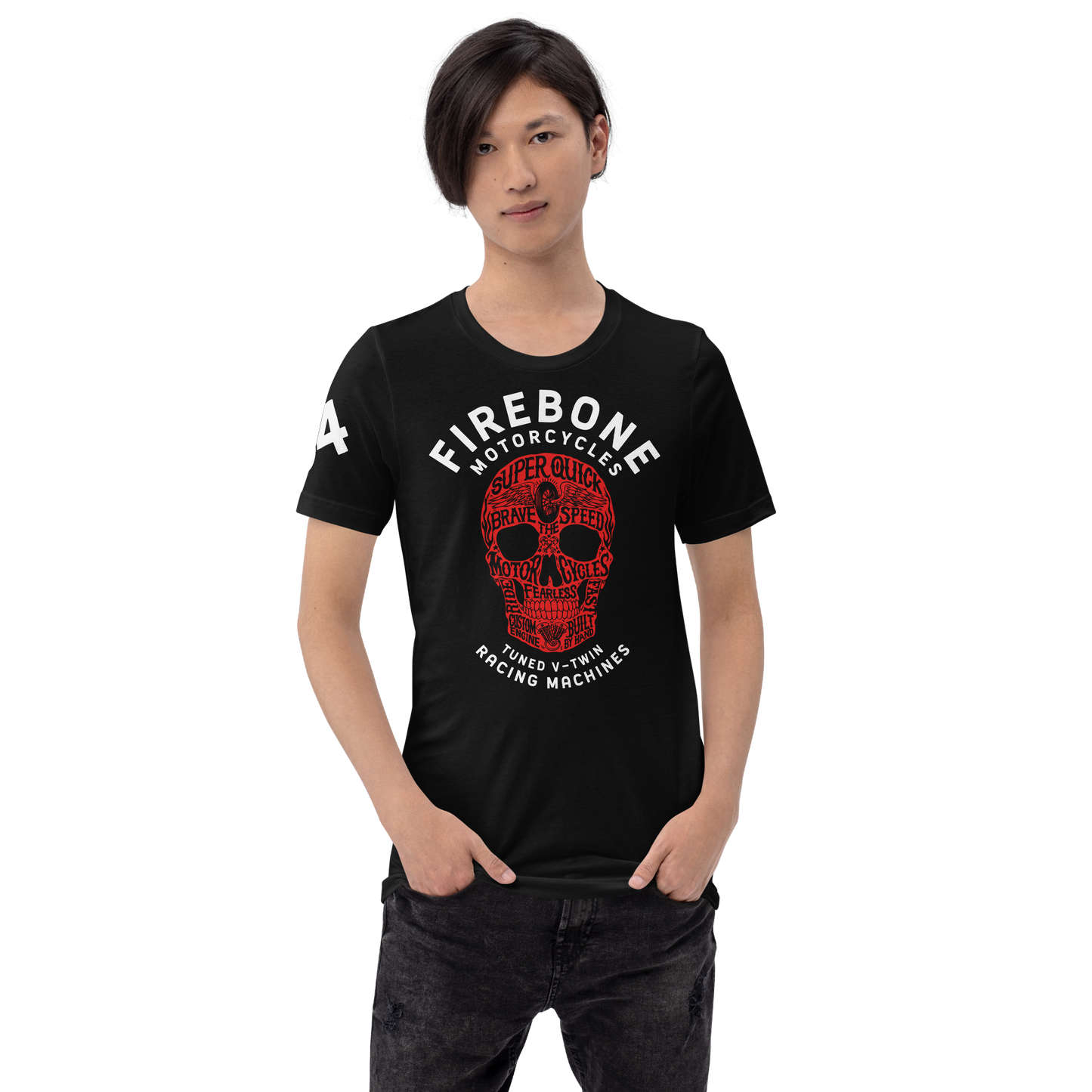 Super Quick Skull - Red on black t-shirt - Firebone