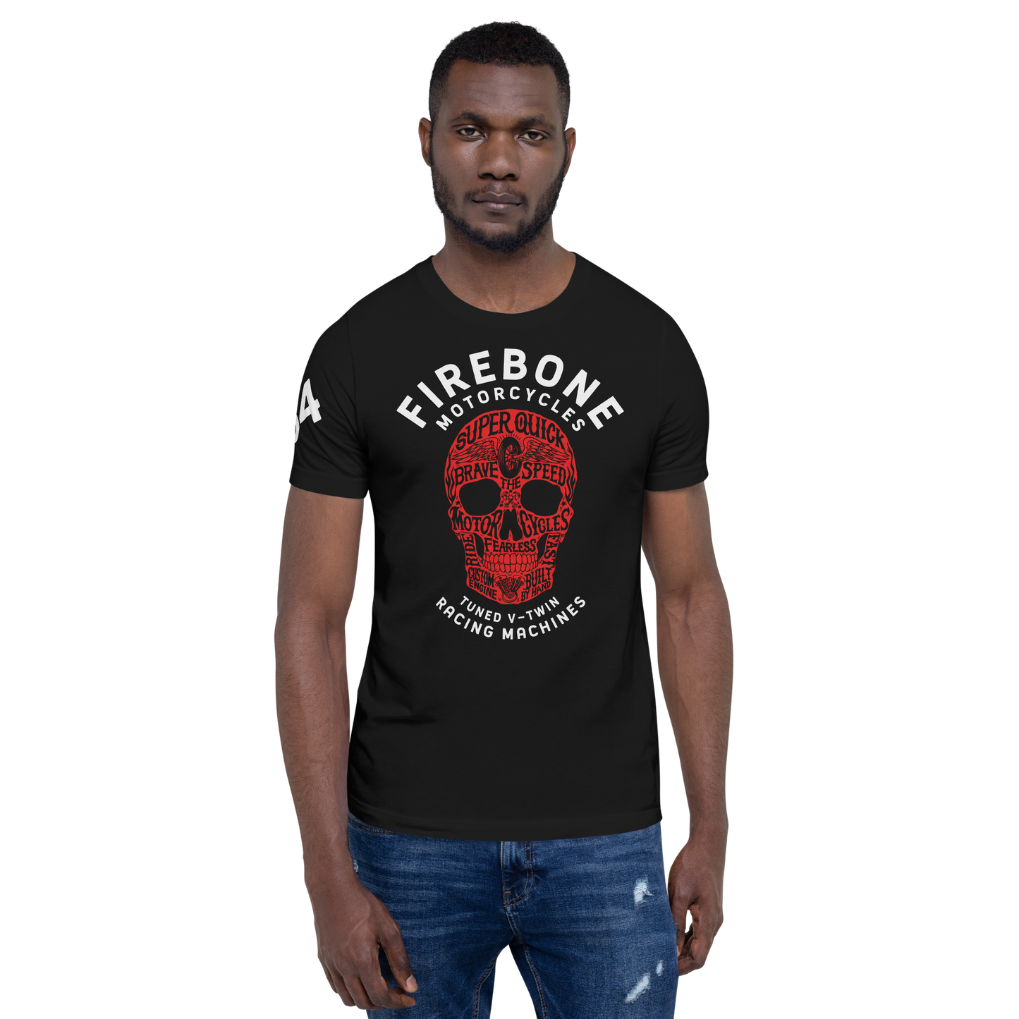 Super Quick Skull - Red on black t-shirt - Firebone