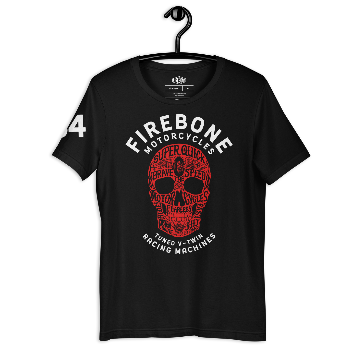 Super Quick Skull - Red on black t-shirt - Firebone