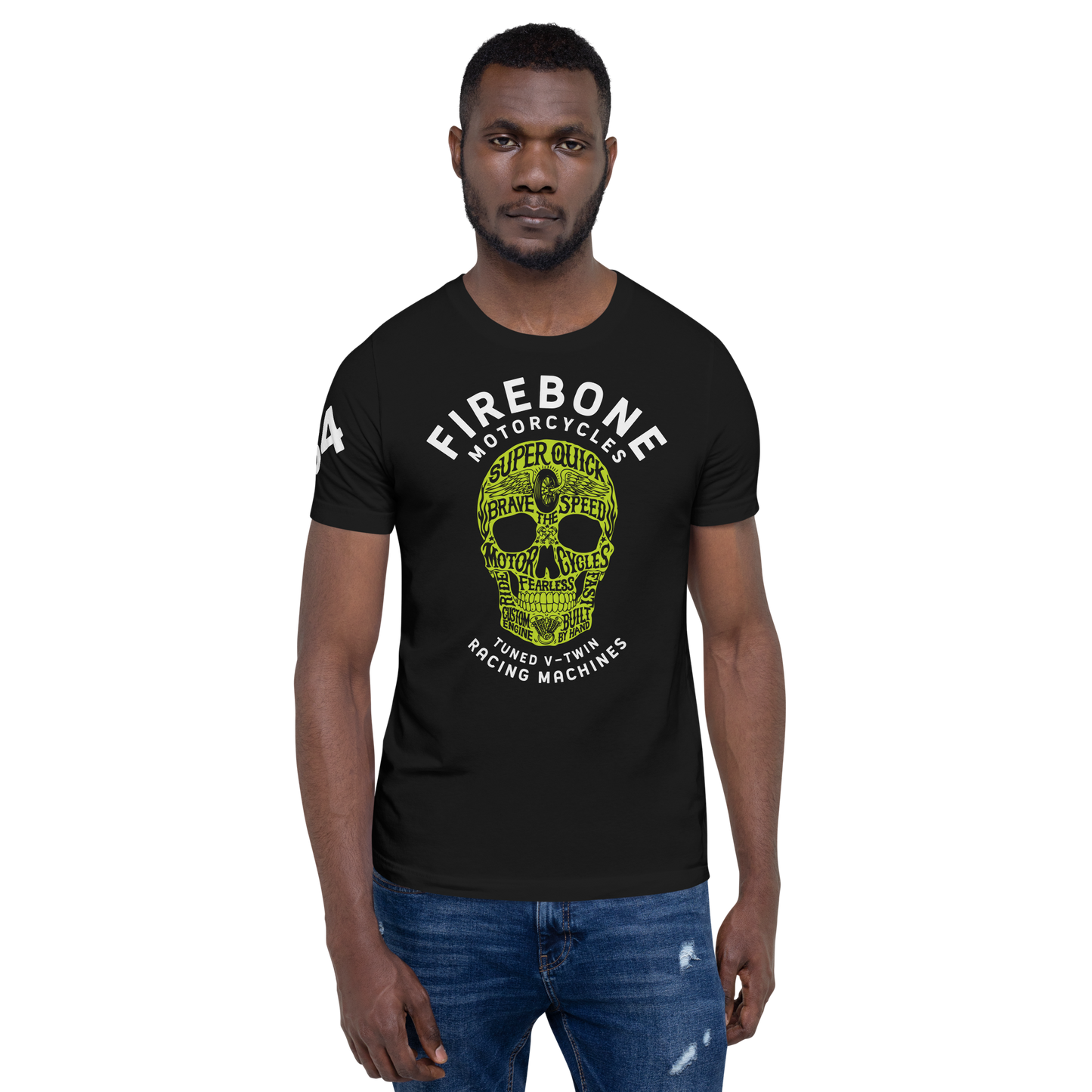 Super Quick Skull- Green print on black t-shirt - Firebone