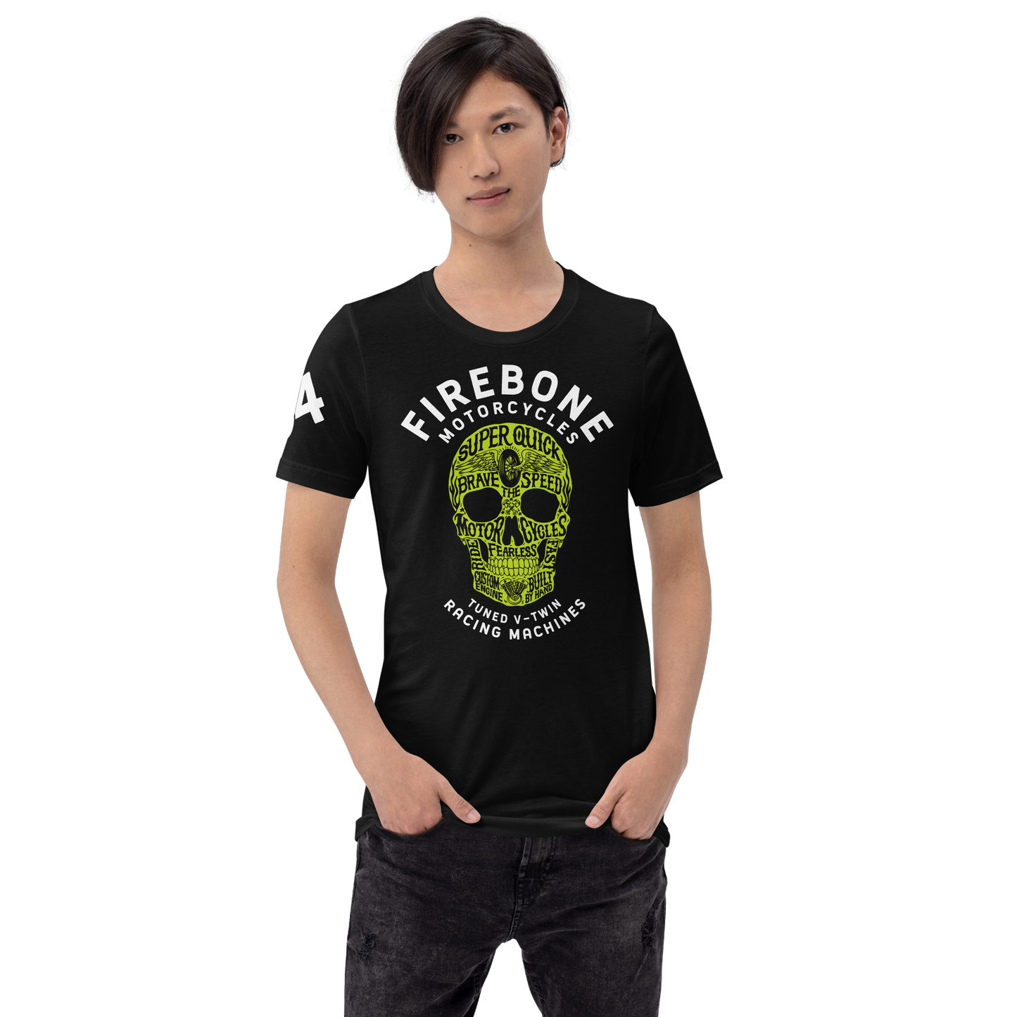 Super Quick Skull- Green print on black t-shirt - Firebone