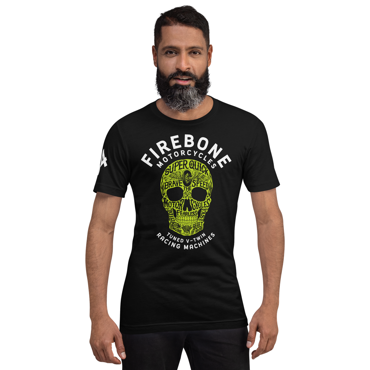 Super Quick Skull- Green print on black t-shirt - Firebone