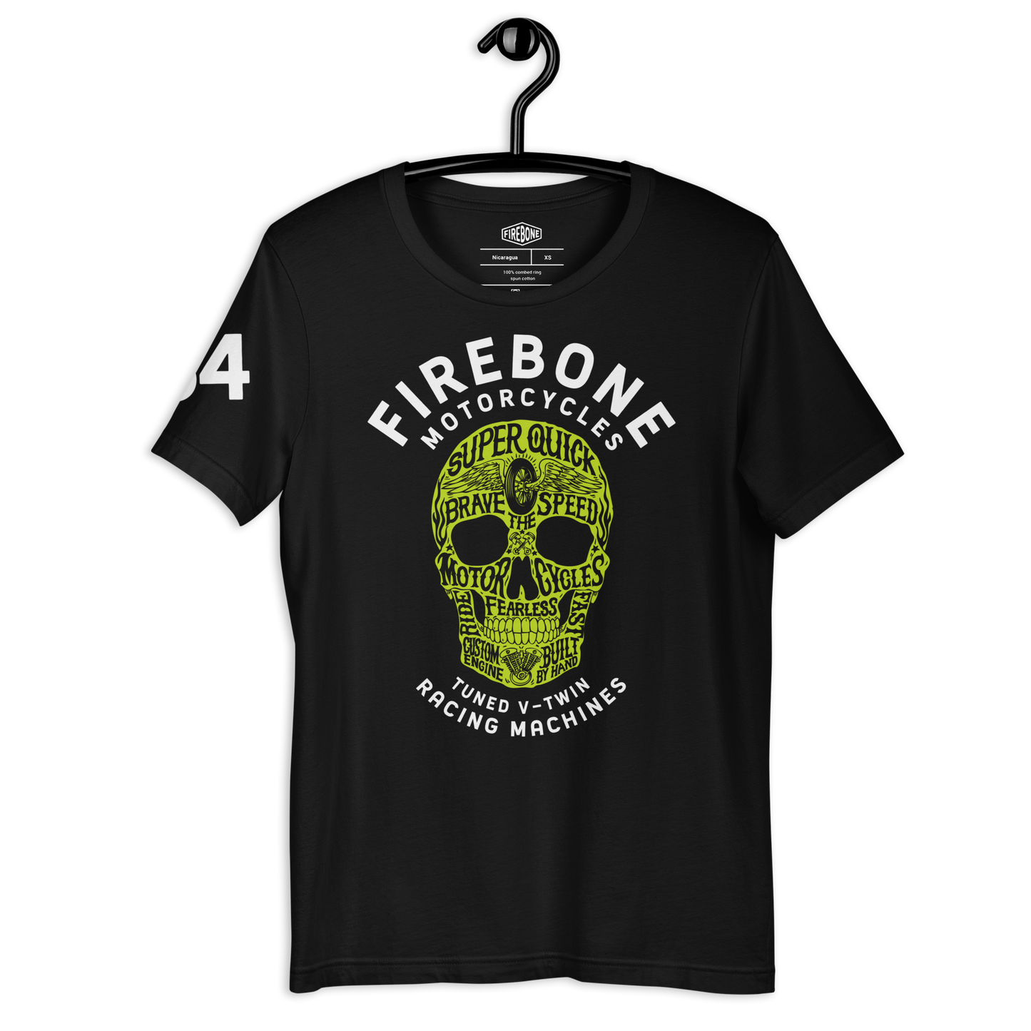 Super Quick Skull- Green print on black t-shirt - Firebone