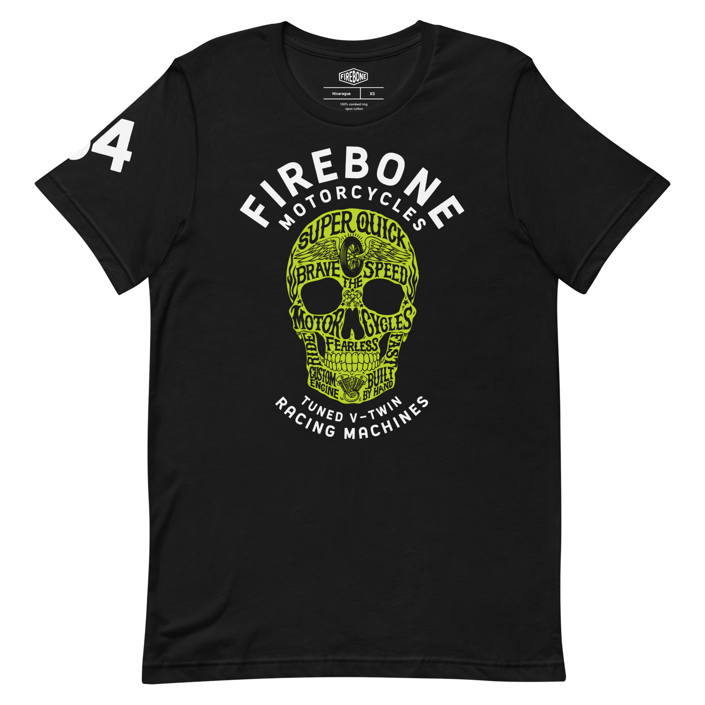 Super Quick Skull- Green print on black t-shirt - Firebone