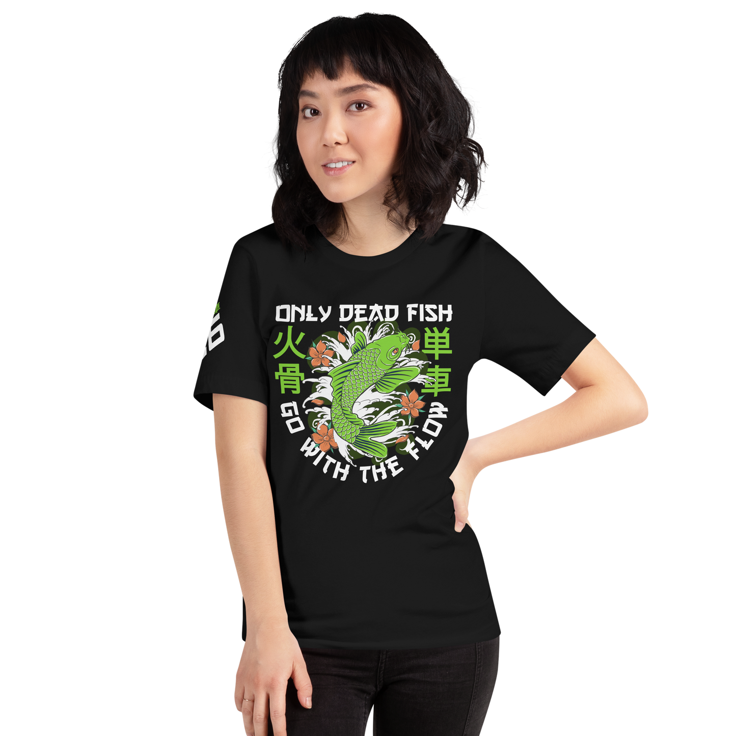 Go with the flow - Green on black t-shirt - Firebone