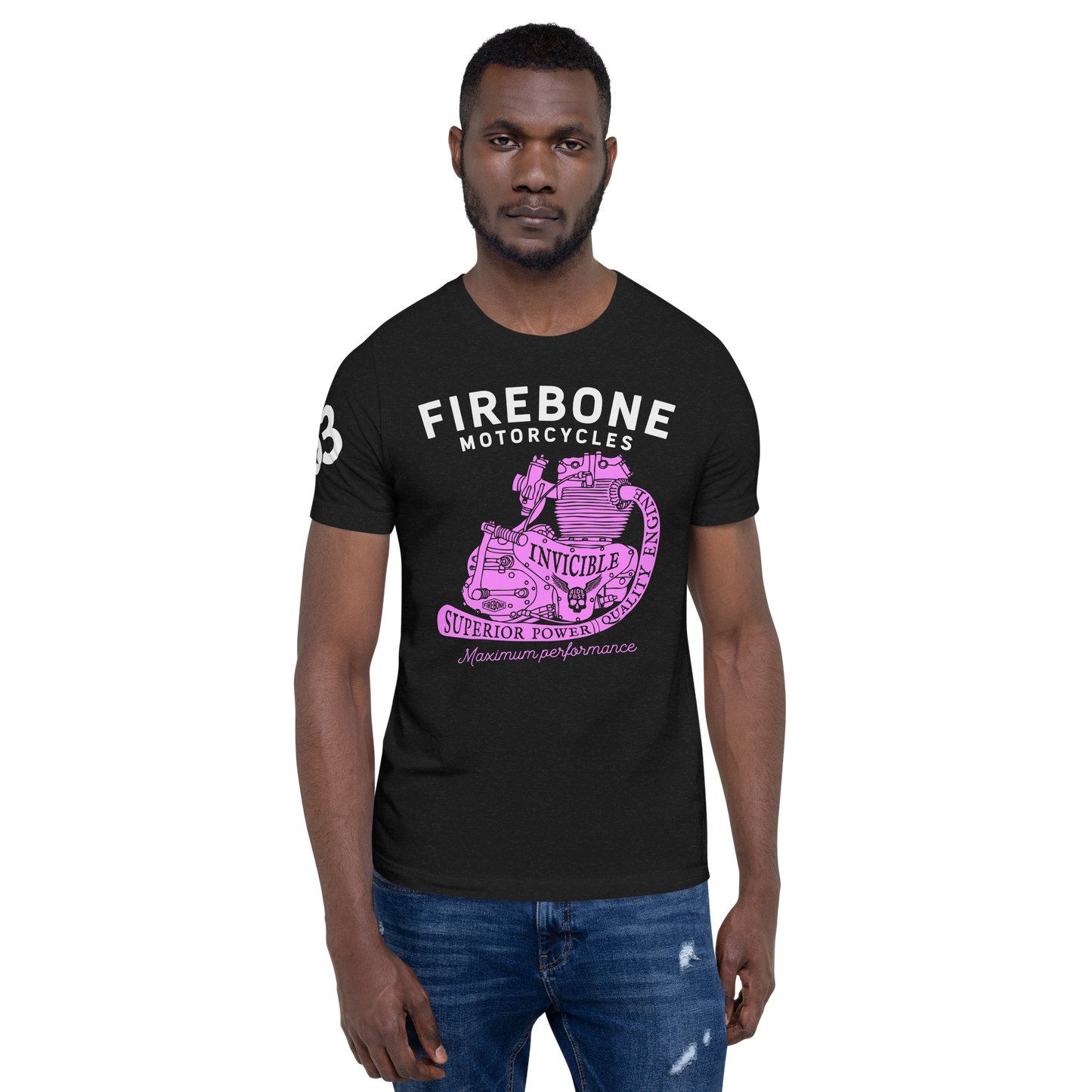 Invincible Engine - Pink on black t-shirt - Firebone