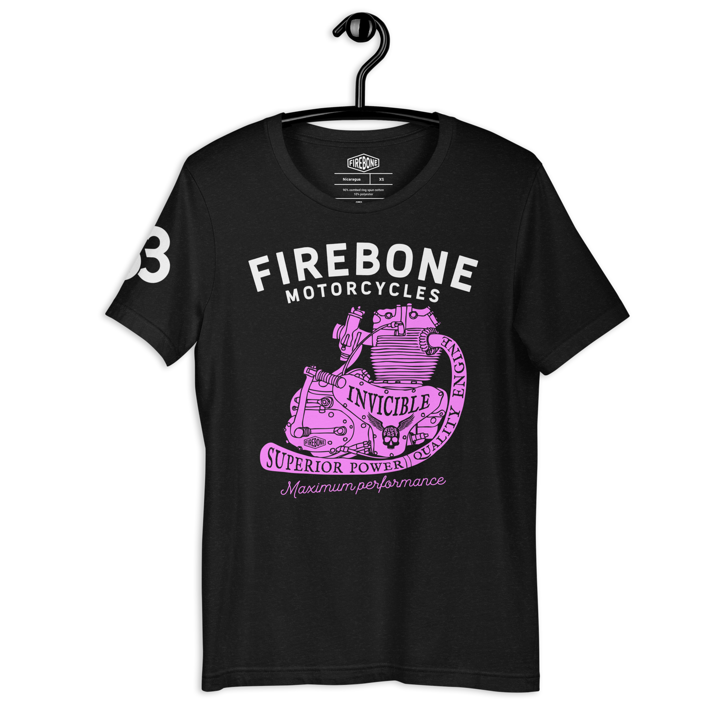 Invincible Engine - Pink on black t-shirt - Firebone