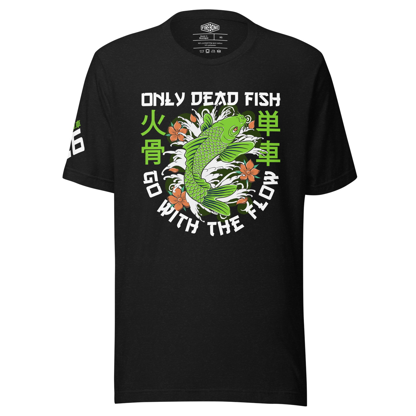 Go with the flow - Green on black t-shirt - Firebone