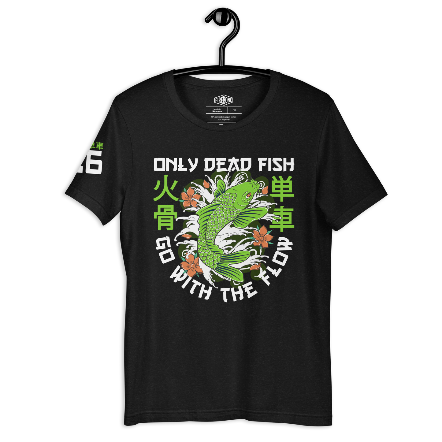 Go with the flow - Green on black t-shirt - Firebone