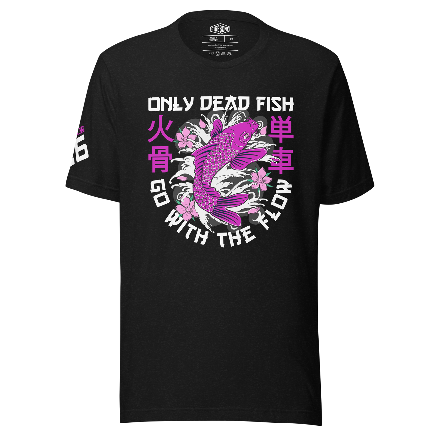 Go with the flow - Pink on black t-shirt - Firebone
