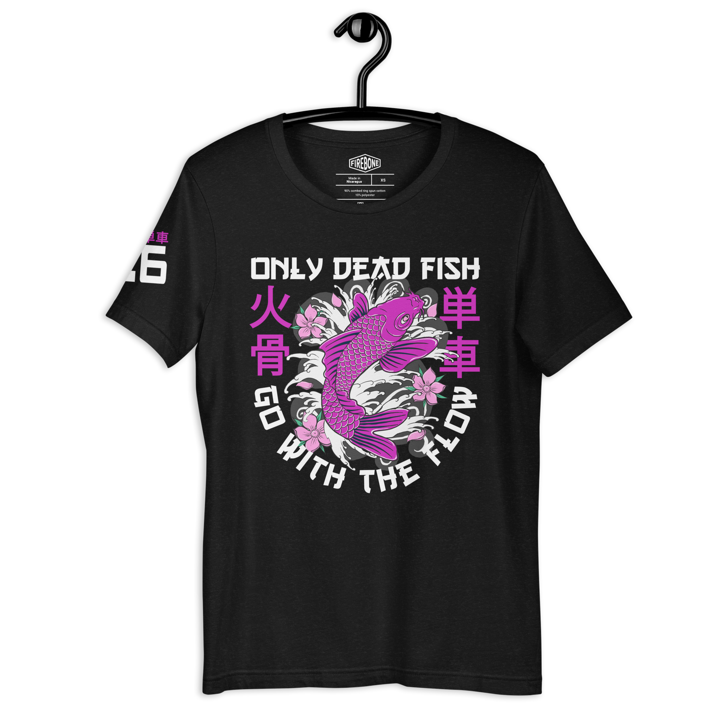 Go with the flow - Pink on black t-shirt - Firebone