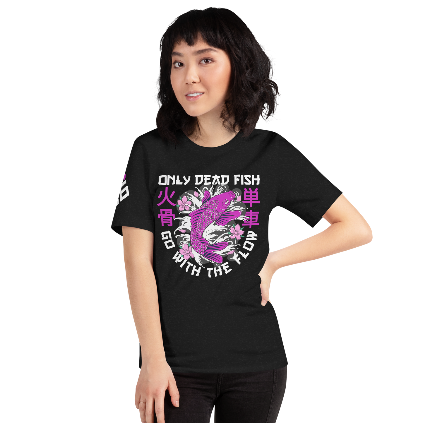 Go with the flow - Pink on black t-shirt - Firebone