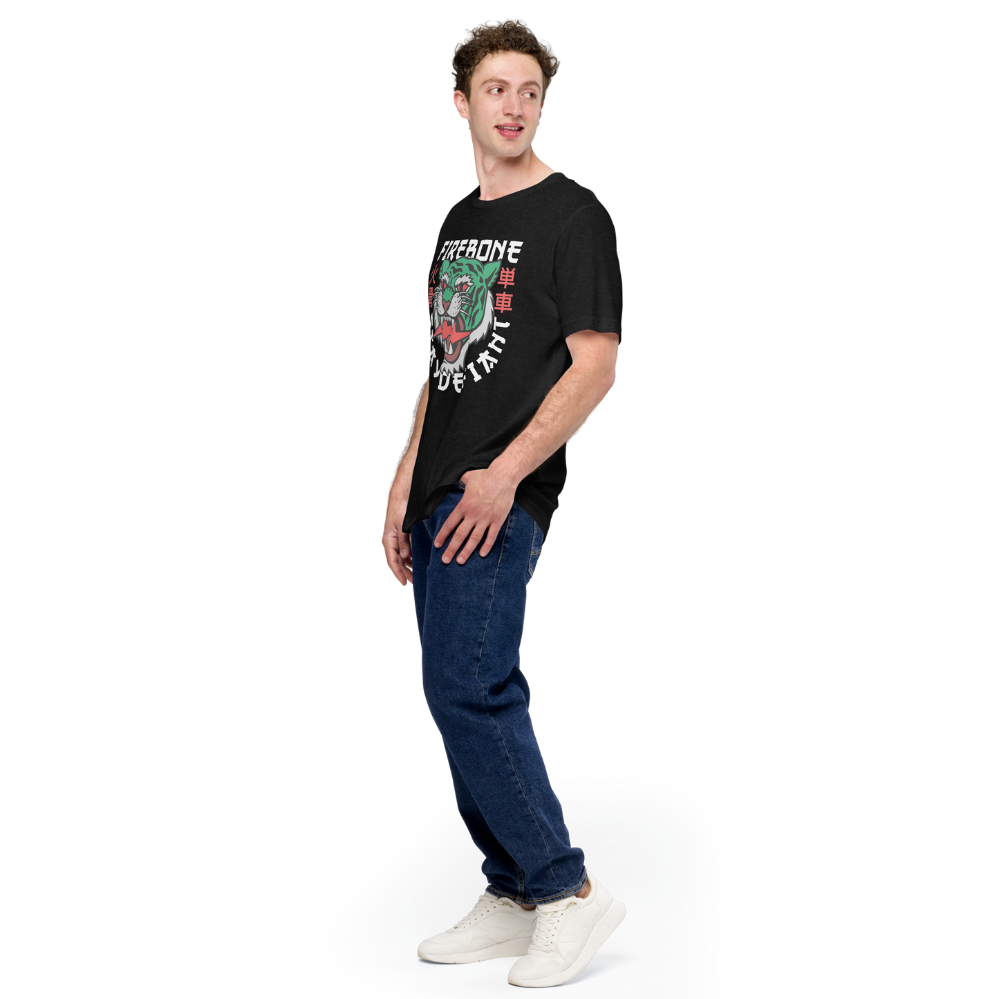 Defiant Tiger - Green on black t-shirt - Firebone