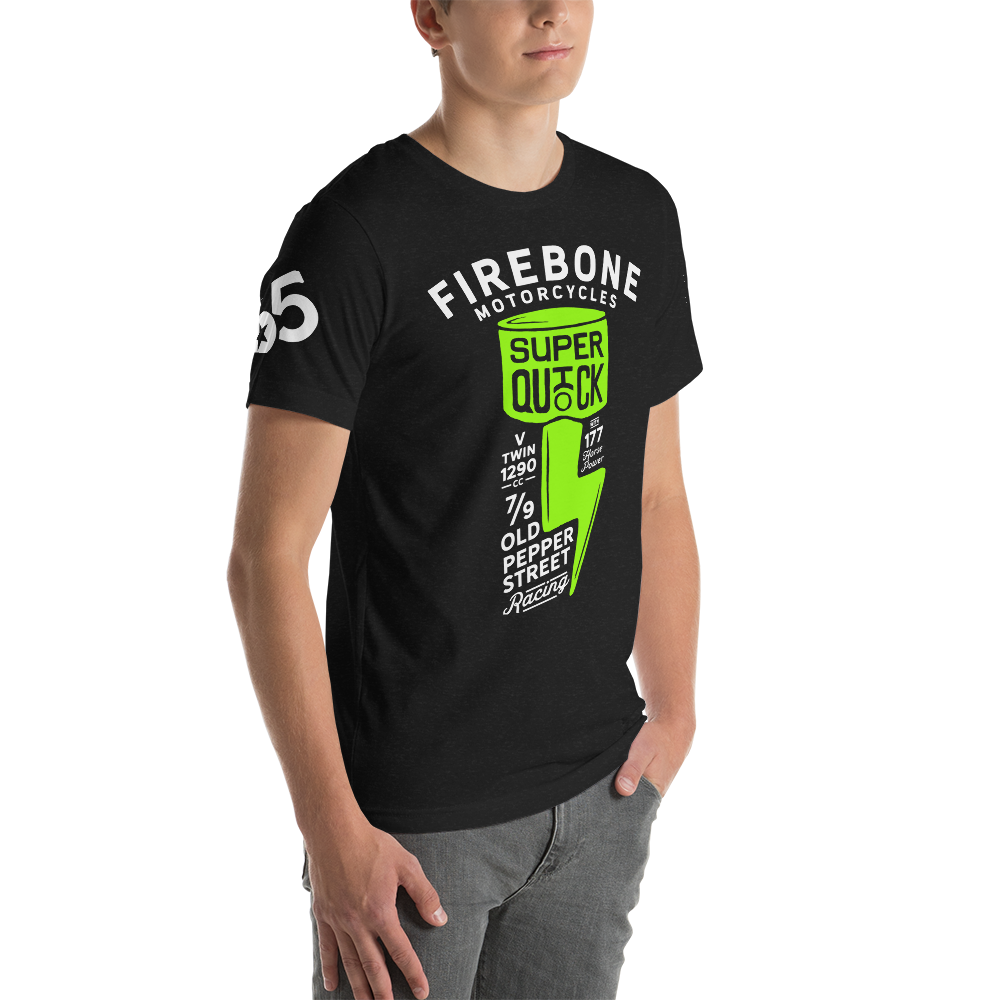 Super Quick Piston - Green on black t-shirt - Firebone
