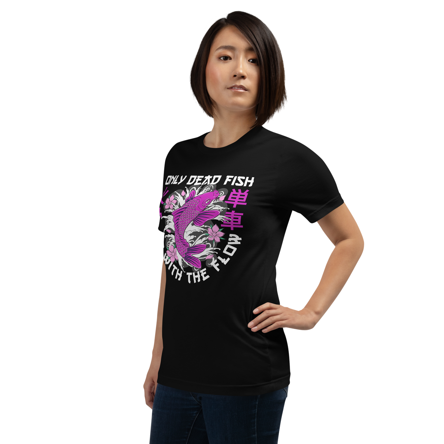 Go with the flow - Pink on black t-shirt - Firebone