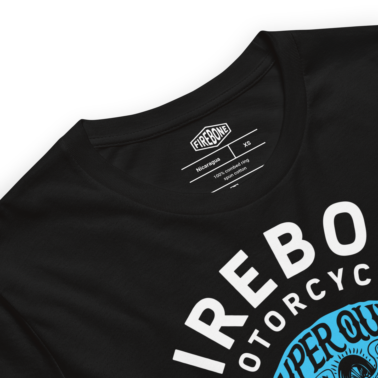 Super Quick Skull - Blue on black t-shirt - Firebone